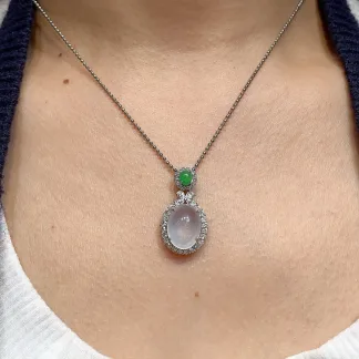 High-Icy Glowing Natural Jadeite Cabochon Pendant — S925 Silver · No. 6A90