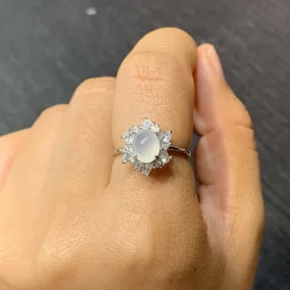 Icy Glowing Natural Jadeite Cabochon Ring — S925 Silver · No. 4BC3