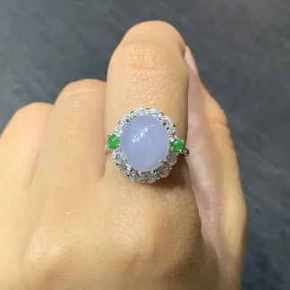 Lavender Natural Jadeite Cabochon Ring — S925 Silver · No. C6EA