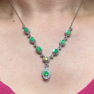 High-Icy Yellow and Green Natural Jadeite Cabochon Necklace — S925 Silver · No. B00B