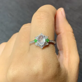 High-Icy Glowing Natural Jadeite Cabochon Ring — S925 Silver · No. 8DD9