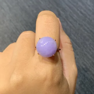 Lavender Natural Jadeite Cabochon Ring — S925 Silver · No. 4B81
