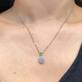 Lavender Natural Jadeite Cabochon Necklace — S925 Silver · No. 5AB9