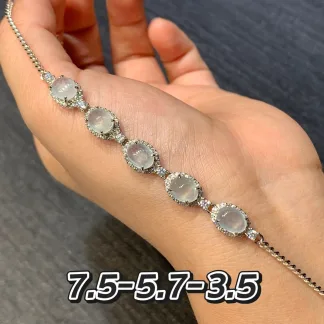 High-Icy Layered Cabochon Natural Jadeite Bracelet — S925 Silver · No. F976