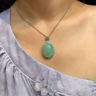 Icy Clear Green Natural Jadeite Cabochon Pendant — S925 Silver · No. 9A02