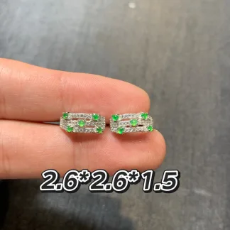 Icy Clear Green Natural Jadeite Huggie Earrings — S925 Silver · No. 5D27