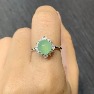 High-Icy Lake Green Natural Jadeite Cabochon Ring — S925 Silver · No. 38C8
