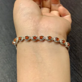 Icy Russet Red Natural Jadeite Cabochon Bracelet — S925 Silver · No. 02DD