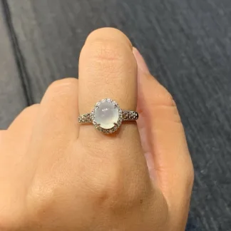 Icy Glowing Natural Jadeite Cabochon Ring — S925 Silver · No. 1E4F