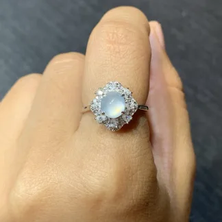 High-Icy Glowing Natural Jadeite Cabochon Ring — S925 Silver · No. 5C8F