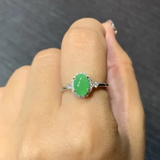 Vivid Green Natural Jadeite Cabochon Ring — S925 Silver · No. CCCF