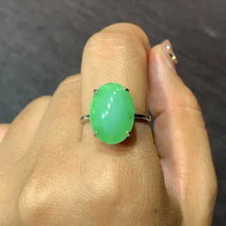 Vivid Green Natural Jadeite Cabochon Ring — S925 Silver · No. A544