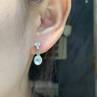 High-Icy Glowing Natural Jadeite Cabochon Drop Earrings — S925 Silver · No. E176