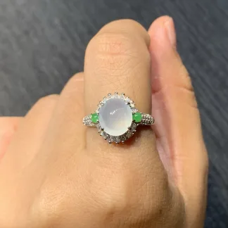 Icy Glowing Natural Jadeite Cabochon Ring — S925 Silver · No. 8905