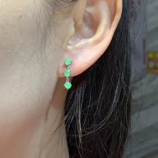 Icy Soft Vivid Green Natural Jadeite Cabochon Drop Earrings — S925 Silver · No. DCD6