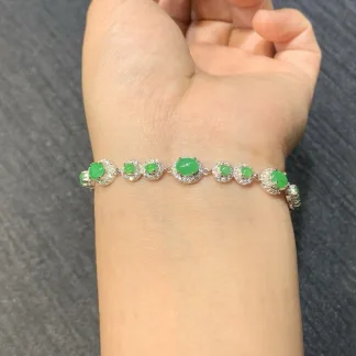 Icy Vivid Green Natural Jadeite Bracelet — S925 Silver · No. 121E