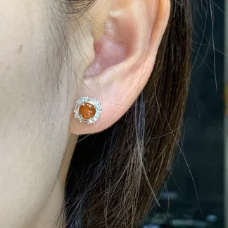High-Icy Russet Red Natural Jadeite Cabochon Stud Earrings — S925 Silver · No. 258B