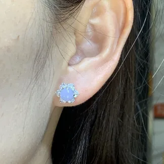 Icy Lavender Natural Jadeite Cabochon Stud Earrings — S925 Silver · No. A7AC