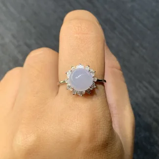 Icy Lavender Natural Jadeite Cabochon Ring — S925 Silver · No. 6964