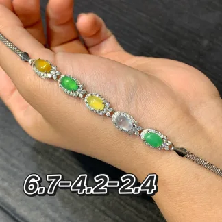 Icy Multicolor Natural Jadeite Bracelet — S925 Silver · No. 6E59