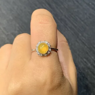 High-Icy Honey Yellow Natural Jadeite Cabochon Ring — S925 Silver · No. CDB5
