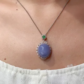 Lavender Natural Jadeite Cabochon Pendant — S925 Silver · No. DB28