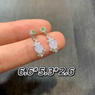 Pink-Lavender Natural Jadeite Cabochon Drop Earrings — S925 Silver · No. B464