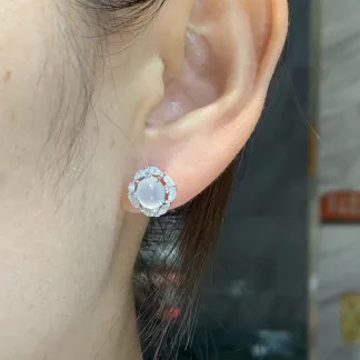 High-Icy Glowing Natural Jadeite Cabochon Stud Earrings — S925 Silver · No. C4B0