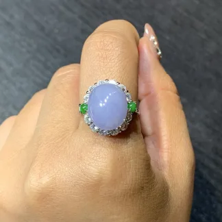Icy Lavender Natural Jadeite Cabochon Ring — S925 Silver · No. 24C2