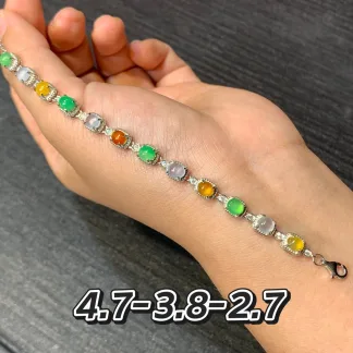 Full-Circle Multicolor Natural Jadeite Bracelet — S925 Silver · No. 7ACD