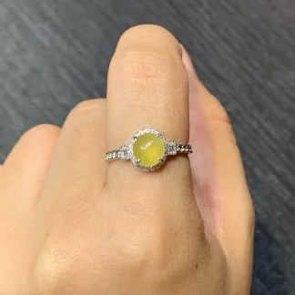 High-Icy Honey Yellow Natural Jadeite Cabochon Ring — S925 Silver · No. 720A