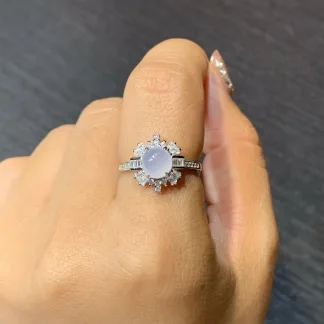 Icy Glowing Natural Jadeite Cabochon Ring — S925 Silver · No. AD0C