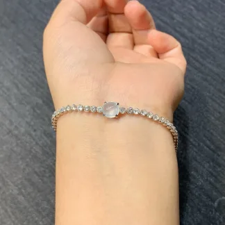 High-Icy Glowing White Natural Jadeite Cabochon Bracelet — S925 Silver · No. E816