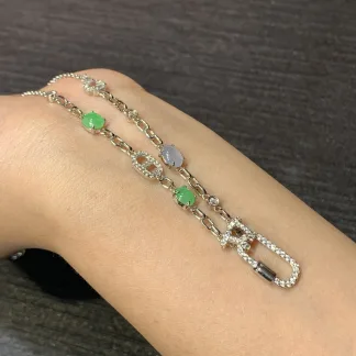 High-Icy Multicolor Natural Jadeite Convertible Cabochon Chain — S925 Silver · No. 067F