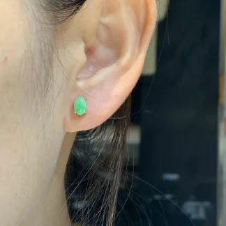 Icy Green Natural Jadeite Cabochon Stud Earrings — S925 Silver · No. C2E6
