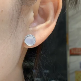 High-Icy Lustrous Natural Jadeite Cabochon Stud Earrings — S925 Silver · No. 8698