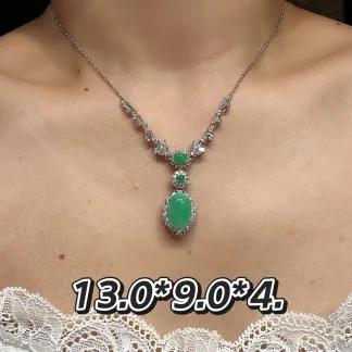 High-Icy Vivid Green Natural Jadeite Cabochon Necklace — S925 Silver · No. 7230
