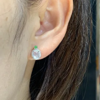 High-Icy Glowing Natural Jadeite Cabochon Stud Earrings — S925 Silver · No. 0279