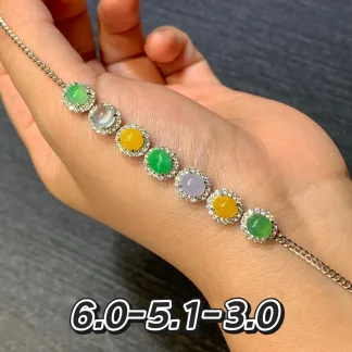 High-Icy Multicolor Natural Jadeite Bracelet — S925 Silver · No. 16F8