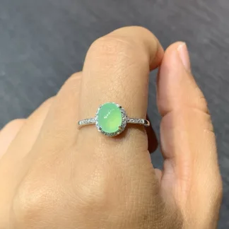 High-Icy Soft Green Natural Jadeite Cabochon Ring — S925 Silver · No. EC4E