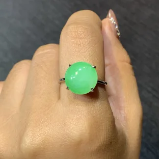 Icy Vivid Green Natural Jadeite Cabochon Ring — S925 Silver · No. 5275