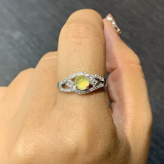 High-Icy Honey Yellow Natural Jadeite Cabochon Ring — S925 Silver · No. 70FA