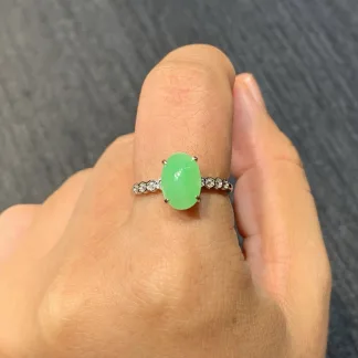 Icy Vivid Green Natural Jadeite Cabochon Ring — S925 Silver · No. 835C