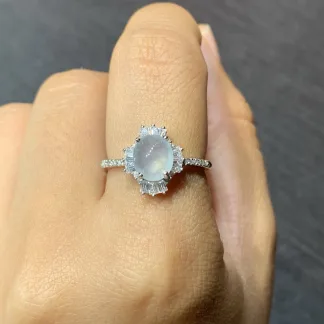 High-Icy Glowing Natural Jadeite Cabochon Ring — S925 Silver · No. 143C