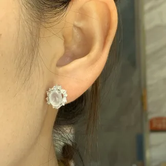 High-Icy Glowing Natural Jadeite Cabochon Stud Earrings — S925 Silver · No. 7DBB