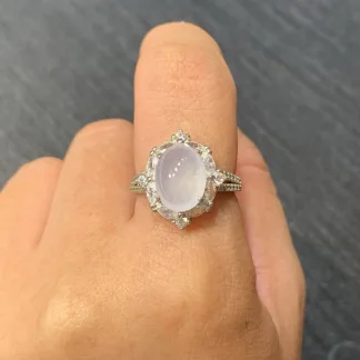 Icy Glowing Natural Jadeite Cabochon Ring — S925 Silver · No. EABF