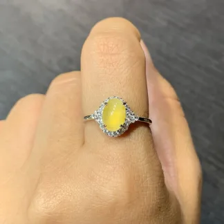 High-Icy Honey Yellow Natural Jadeite Cabochon Ring — S925 Silver · No. FFBD