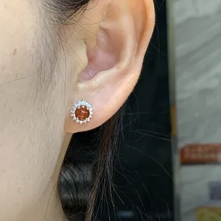 High-Icy Russet Red Natural Jadeite Cabochon Stud Earrings — S925 Silver · No. DAF9
