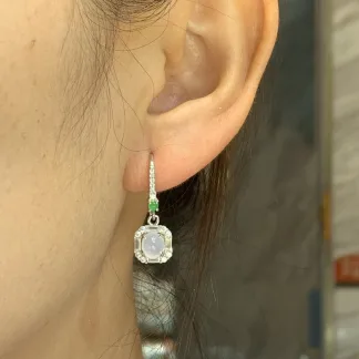 High-Icy Glowing Natural Jadeite Cabochon Drop Earrings — S925 Silver · No. D57D