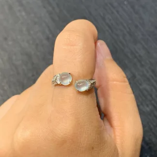 High-Icy Glowing Clear Natural Jadeite Twin Cabochon Ring — S925 Silver · No. 6F20